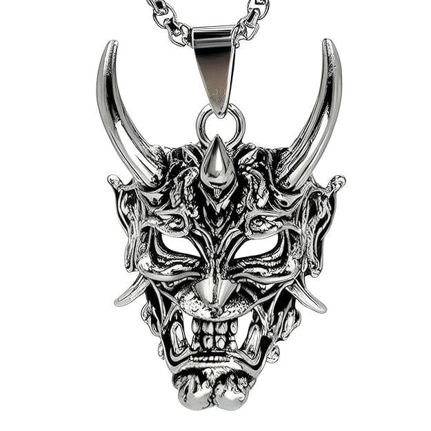 THE MEN THING SS Pendant/ Necklace DEAMON MASK - Pure Titanium Steel Pendant with 24inch Round Box Chain for Men & Boys