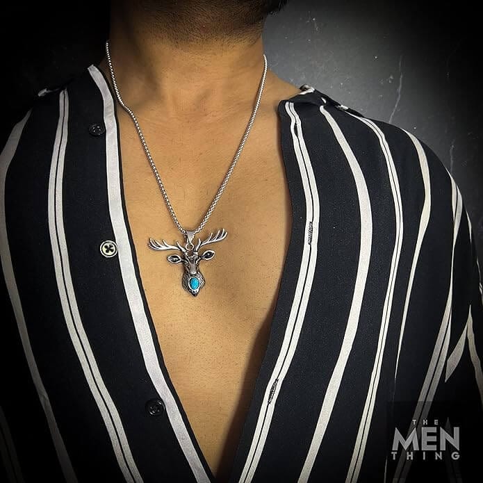 THE MEN THING SS Pendant/ Necklace DEER HORN -  - Pure Titanium Steel Pendant with 24inch Round Box Chain for Men & Boys