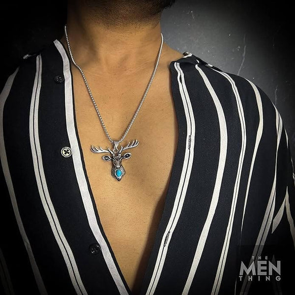 DEER HORN -  - Pure Titanium Steel Pendant with 24inch Round Box Chain for Men & Boys