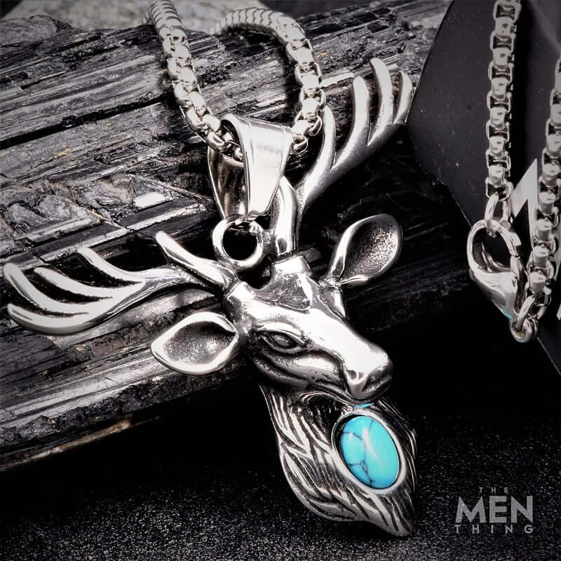 THE MEN THING SS Pendant/ Necklace DEER HORN -  - Pure Titanium Steel Pendant with 24inch Round Box Chain for Men & Boys