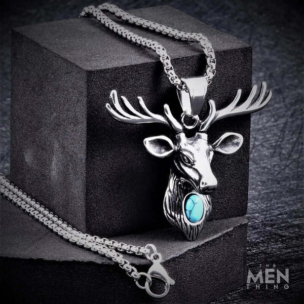 DEER HORN -  - Pure Titanium Steel Pendant with 24inch Round Box Chain for Men & Boys