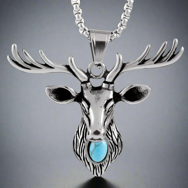 DEER HORN -  - Pure Titanium Steel Pendant with 24inch Round Box Chain for Men & Boys