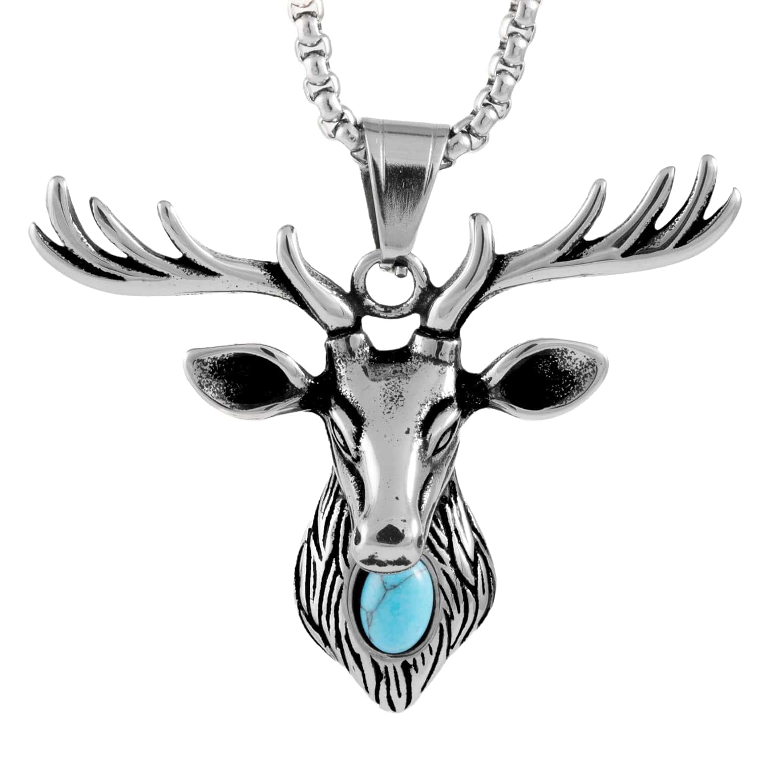 THE MEN THING SS Pendant/ Necklace DEER HORN -  - Pure Titanium Steel Pendant with 24inch Round Box Chain for Men & Boys