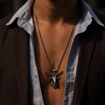 THE MEN THING SS Pendant/ Necklace DEER HORN -  - Pure Titanium Steel Pendant with 24inch Round Box Chain for Men & Boys