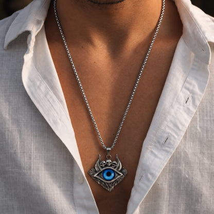 THE MEN THING SS Pendant/ Necklace DEMON EYE - 41mm Titanium Steel Pendant with 24inch Round Box 5mm Chain for Men & Boys
