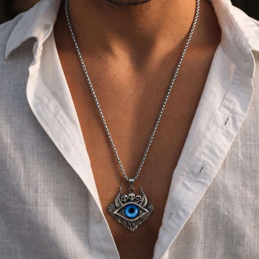 THE MEN THING SS Pendant/ Necklace DEMON EYE - 41mm Titanium Steel Pendant with 24inch Round Box 5mm Chain for Men & Boys