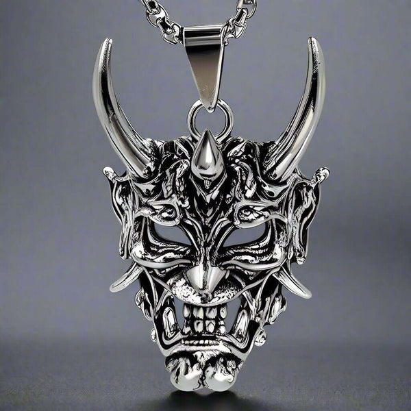 डेमन मास्क - स्टेनलेस स्टील 24 इंच गोल बॉक्स चेन के साथ मिश्र धातु पेंडेंट, पुरुषों और लड़कों के लिए यूरोपीय ट्रेंडिंग स्टाइल