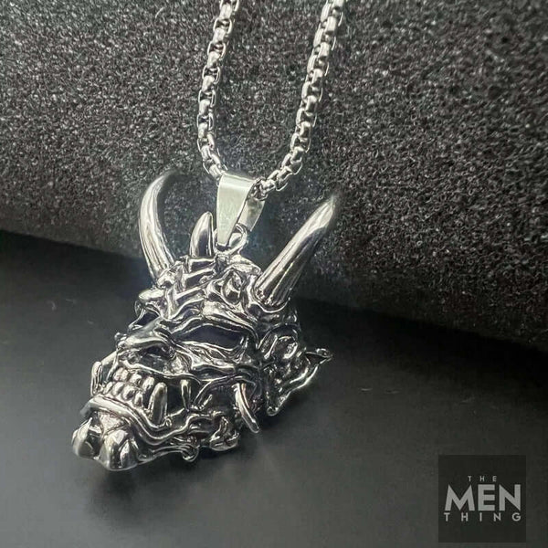 डेमन मास्क - स्टेनलेस स्टील 24 इंच गोल बॉक्स चेन के साथ मिश्र धातु पेंडेंट, पुरुषों और लड़कों के लिए यूरोपीय ट्रेंडिंग स्टाइल