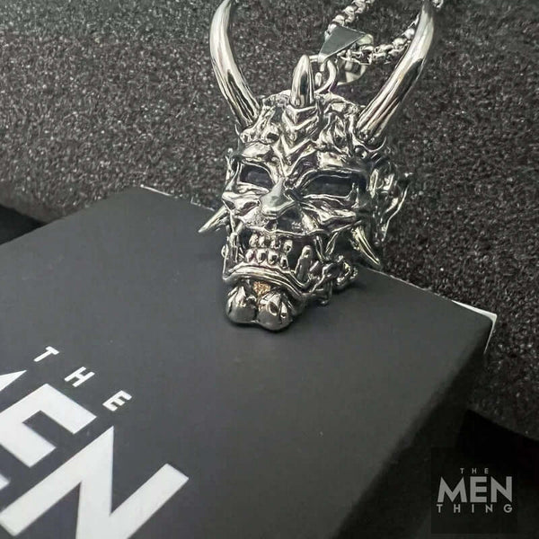 डेमन मास्क - स्टेनलेस स्टील 24 इंच गोल बॉक्स चेन के साथ मिश्र धातु पेंडेंट, पुरुषों और लड़कों के लिए यूरोपीय ट्रेंडिंग स्टाइल