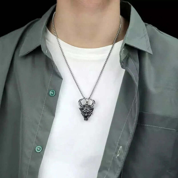 डेमन टैलिस्मन - स्टेनलेस स्टील 24 इंच गोल बॉक्स चेन के साथ मिश्र धातु पेंडेंट, पुरुषों और लड़कों के लिए यूरोपीय ट्रेंडिंग स्टाइल