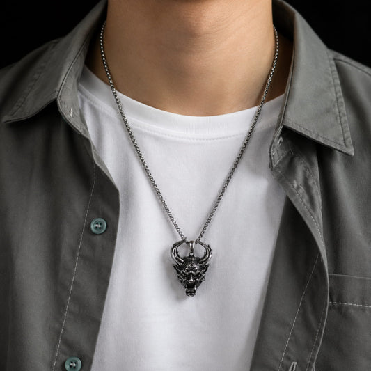 THE MEN THING SS Pendant/ Necklace DEMON TALISMAN - Alloy Pendant with Stainless Steel 24inch Round Box Chain, European trending Style for Men & Boy