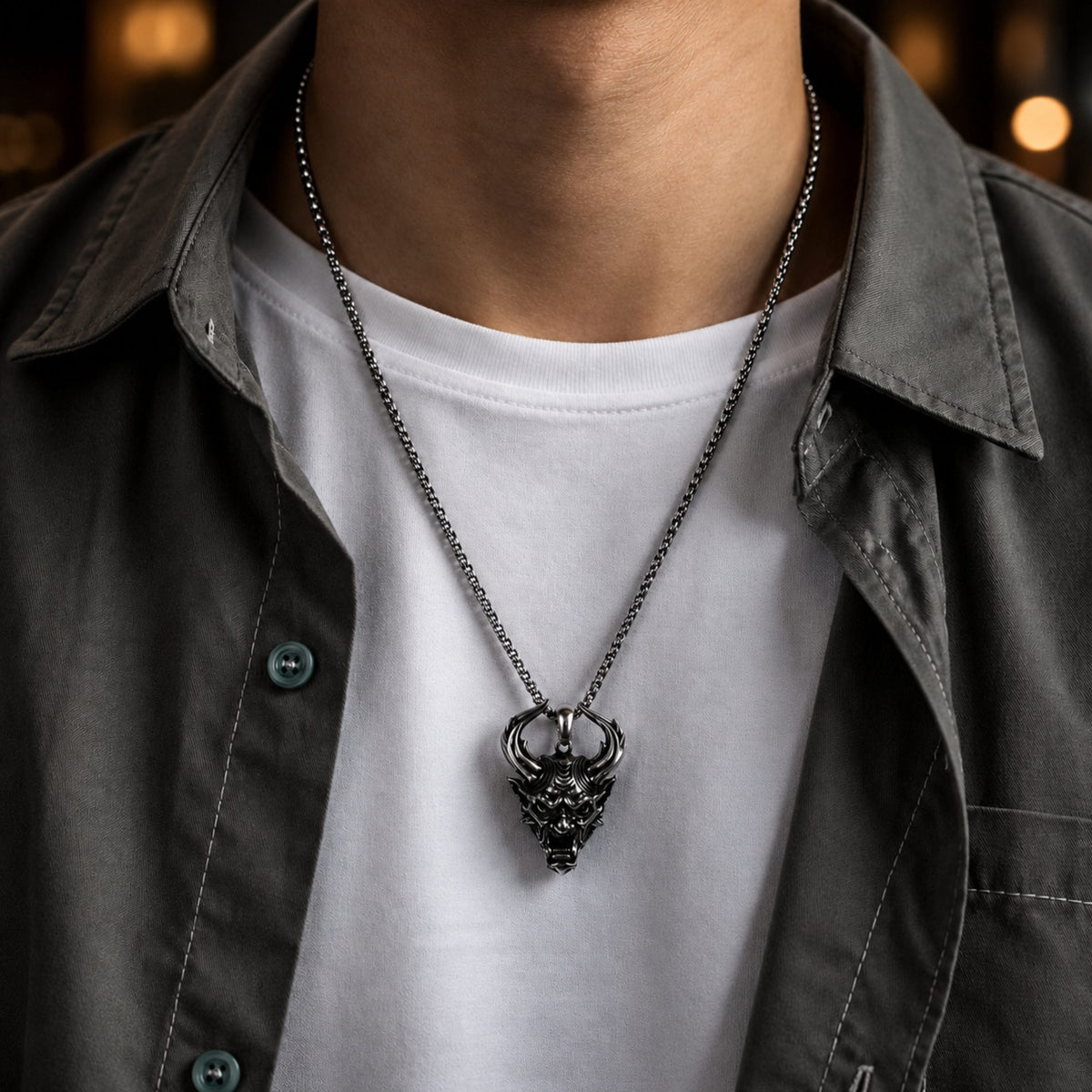 THE MEN THING SS Pendant/ Necklace DEMON TALISMAN - Alloy Pendant with Stainless Steel 24inch Round Box Chain, European trending Style for Men & Boy