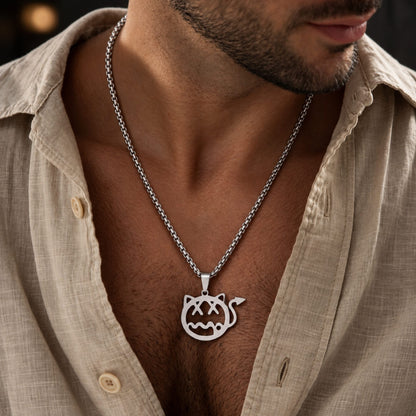 THE MEN THING SS Pendant/ Necklace DEVIL CAT - 31mm Pure Titanium Steel Pendant with 28inch Round Box 4mm Chain for Men & Boys