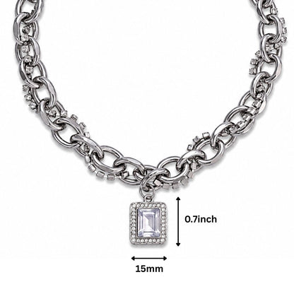 THE MEN THING SS Pendant/ Necklace DIAMOND FRAME - 15mm Titanium Steel Pendant with 19inch to 21inch Adjustable Cable Chain for Men & Boys