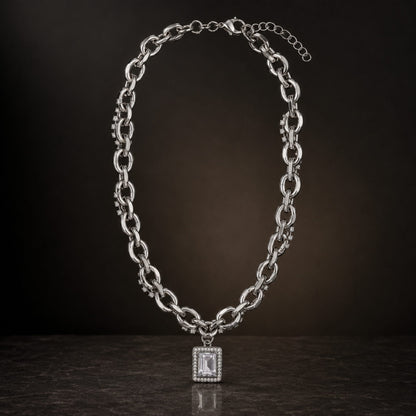 THE MEN THING SS Pendant/ Necklace DIAMOND FRAME - 15mm Titanium Steel Pendant with 19inch to 21inch Adjustable Cable Chain for Men & Boys