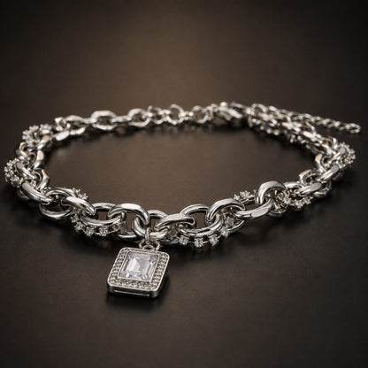 THE MEN THING SS Pendant/ Necklace DIAMOND FRAME - 15mm Titanium Steel Pendant with 19inch to 21inch Adjustable Cable Chain for Men & Boys