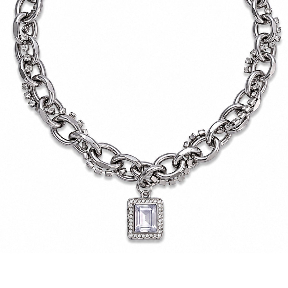 THE MEN THING SS Pendant/ Necklace DIAMOND FRAME - 15mm Titanium Steel Pendant with 19inch to 21inch Adjustable Cable Chain for Men & Boys