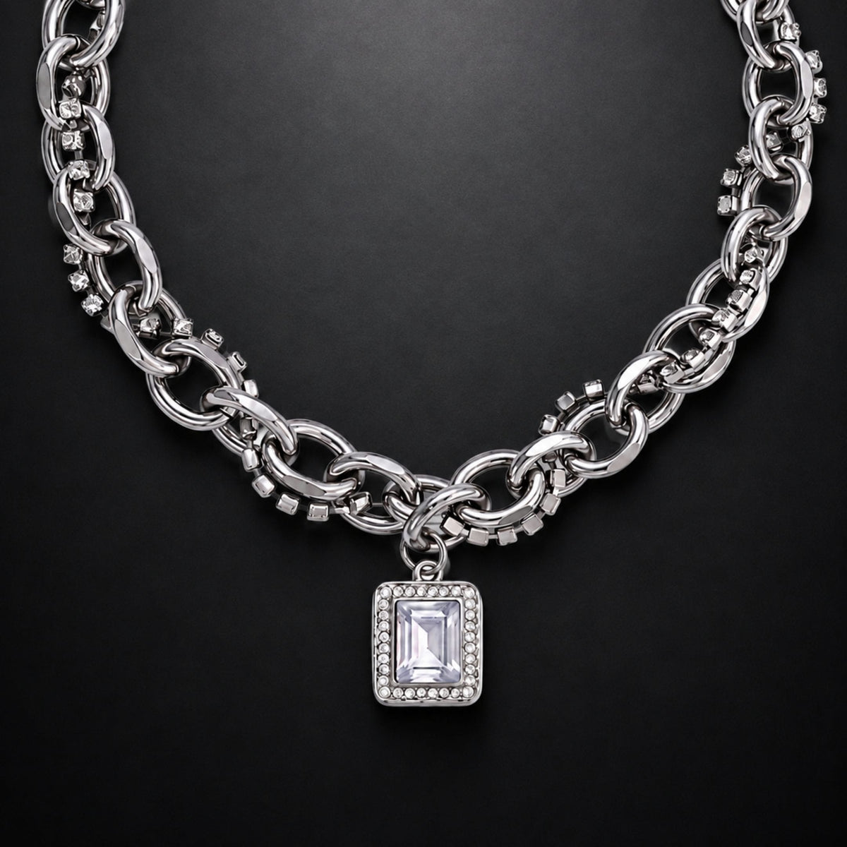 THE MEN THING SS Pendant/ Necklace DIAMOND FRAME - 15mm Titanium Steel Pendant with 19inch to 21inch Adjustable Cable Chain for Men & Boys