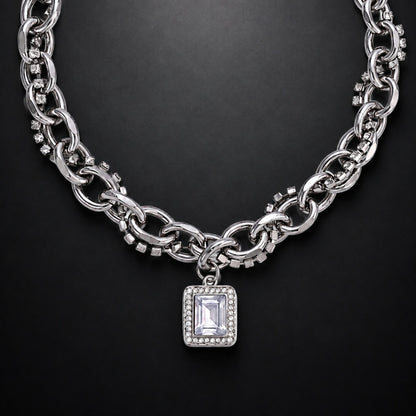 THE MEN THING SS Pendant/ Necklace DIAMOND FRAME - 15mm Titanium Steel Pendant with 19inch to 21inch Adjustable Cable Chain for Men & Boys