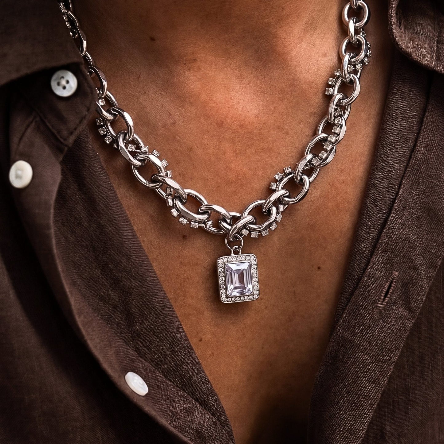 THE MEN THING SS Pendant/ Necklace DIAMOND FRAME - 15mm Titanium Steel Pendant with 19inch to 21inch Adjustable Cable Chain for Men & Boys