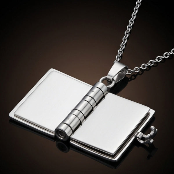 DIARY LOCKET - 18mm Pure Titanium Steel Pendant with 3mm Chain for Men & Boys (17 to 19 inch Adjustable Cable Chain)