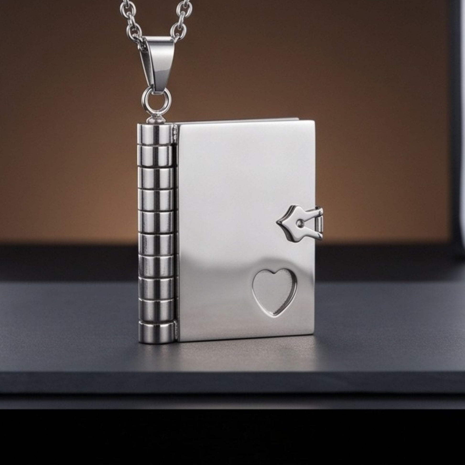 THE MEN THING SS Pendant/ Necklace DIARY LOCKET - 18mm Pure Titanium Steel Pendant with 3mm Chain for Men & Boys (17 to 19 inch Adjustable Cable Chain)