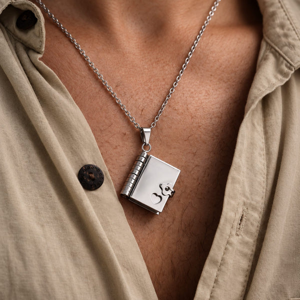 DIARY LOCKET - 18mm Pure Titanium Steel Pendant with 3mm Chain for Men & Boys (17 to 19 inch Adjustable Cable Chain)