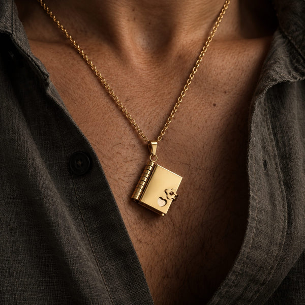 DIARY LOCKET - GOLDEN - 18mm Pure Titanium Steel Pendant with 3mm Chain for Men & Boys (17 to 19 inch Adjustable Cable Chain)