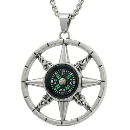 THE MEN THING SS Pendant/ Necklace DIRECTIONAL STAR - Alloy Compass Pendant with Stainless Steel 24inch Round Box Chain, European trending Style for Men & Boys