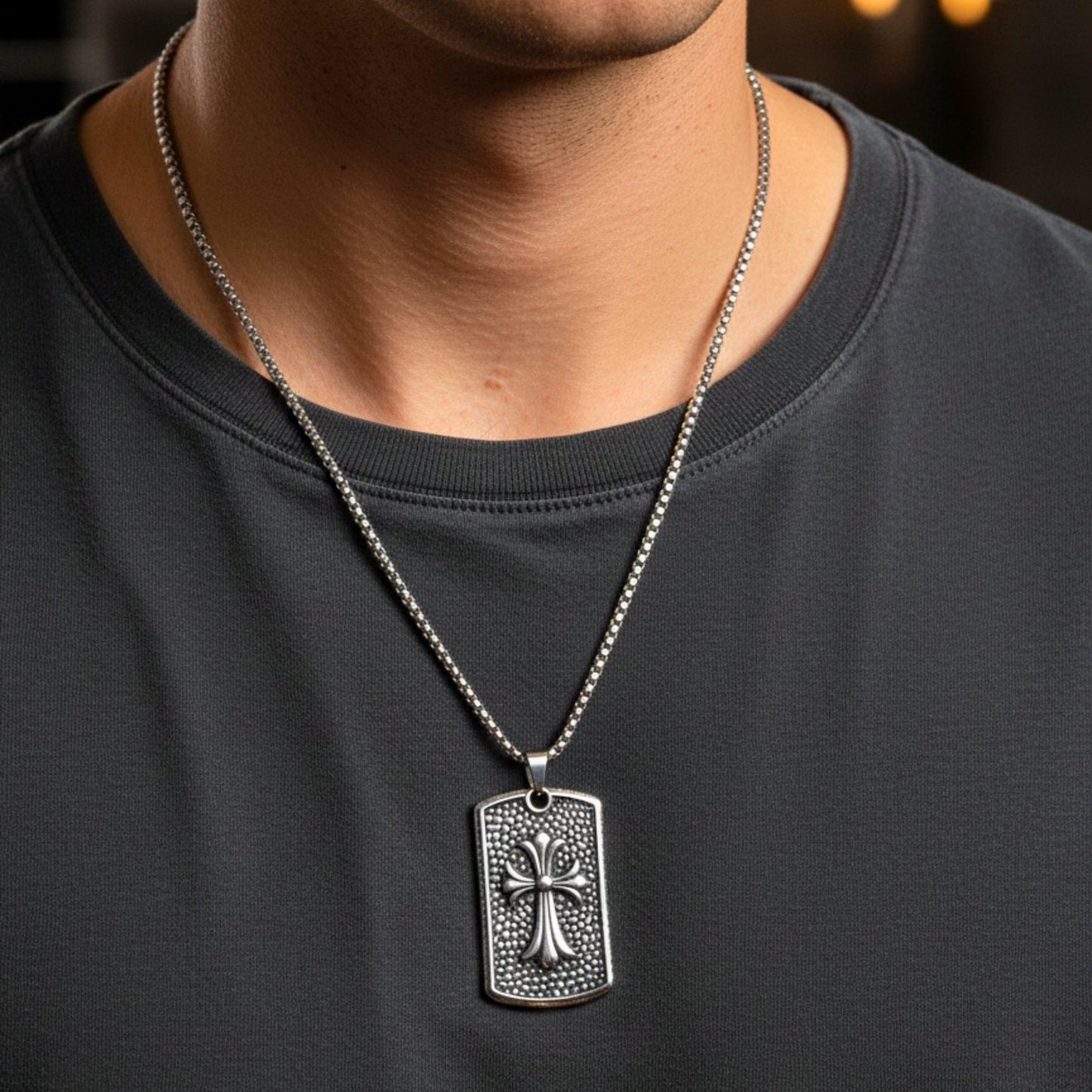 THE MEN THING SS Pendant/ Necklace DIVINE FAITH - 31mm Titanium Steel Pendant with 24inch Round Box 4mm Chain for Men & Boys
