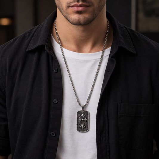 THE MEN THING SS Pendant/ Necklace DIVINE FAITH - 31mm Titanium Steel Pendant with 24inch Round Box 4mm Chain for Men & Boys