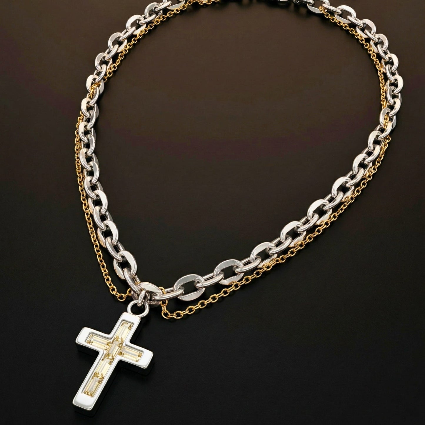 THE MEN THING SS Pendant/ Necklace DOMINUS CROSS - 17mm Titanium Steel Pendant with 20 to 21inch Adjustable Oval 8mm Chain for Men & Boys