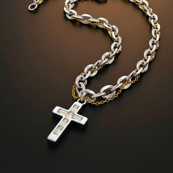 DOMINUS CROSS - 17mm Titanium Steel Pendant with 20 to 21inch Adjustable Oval 8mm Chain for Men & Boys