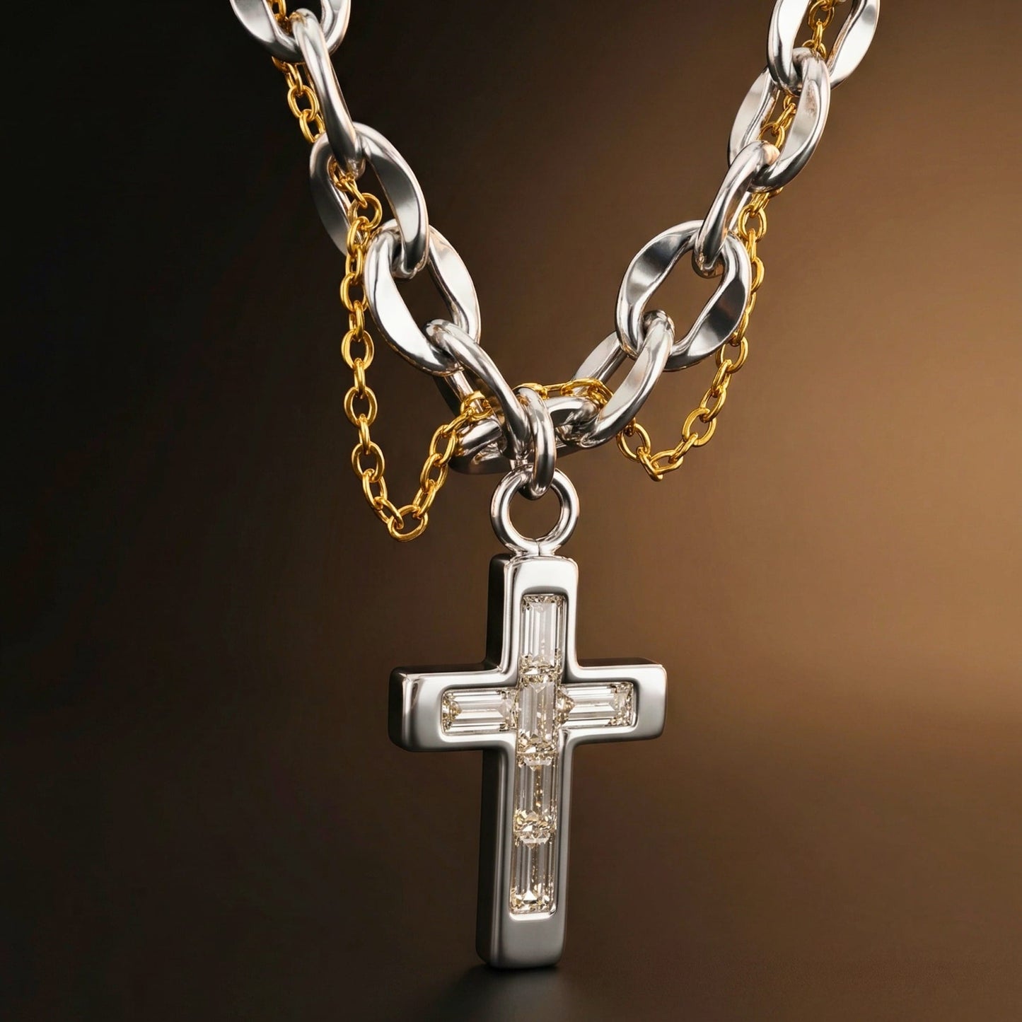 THE MEN THING SS Pendant/ Necklace DOMINUS CROSS - 17mm Titanium Steel Pendant with 20 to 21inch Adjustable Oval 8mm Chain for Men & Boys