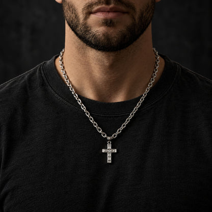 THE MEN THING SS Pendant/ Necklace DOMINUS CROSS - 17mm Titanium Steel Pendant with 20 to 21inch Adjustable Oval 8mm Chain for Men & Boys