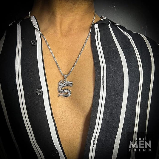THE MEN THING SS Pendant/ Necklace DRAGON WATCH - Pure Titanium Steel Pendant with 24inch Round Box Chain for Men & Boys
