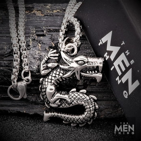 ड्रैगन वॉच - पुरुषों और लड़कों के लिए 24 इंच गोल बॉक्स चेन के साथ शुद्ध टाइटेनियम स्टील पेंडेंट