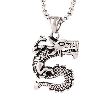 THE MEN THING SS Pendant/ Necklace DRAGON WATCH  -  Pure Titanium Steel Pendant with 24inch Round Box Chain for Men & Boys