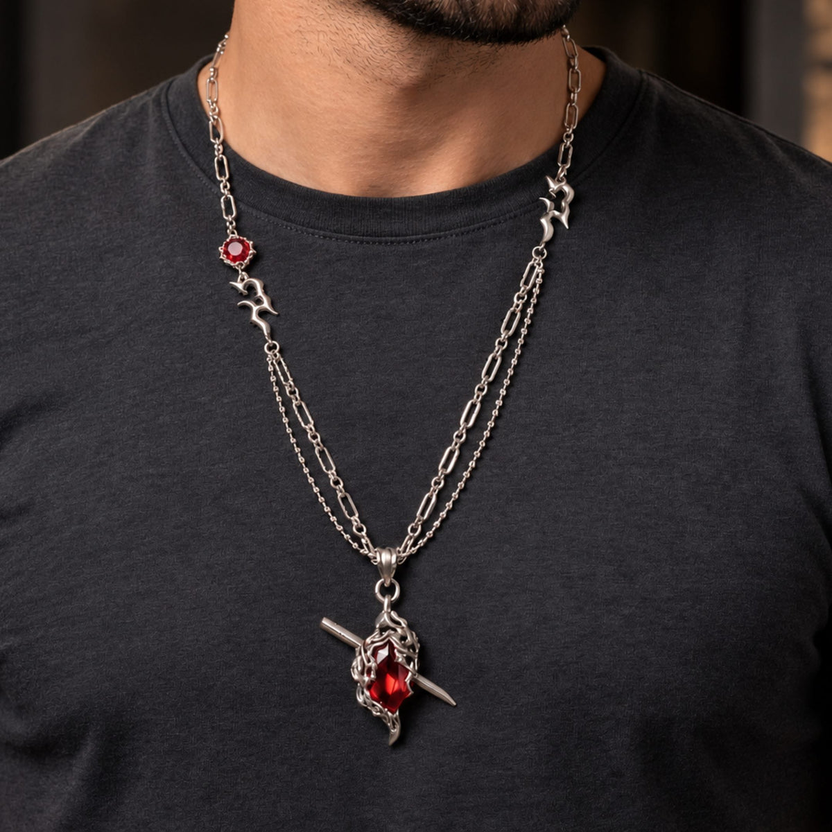 THE MEN THING SS Pendant/ Necklace DRAVEN - 30mm Titanium Steel Pendant with 28 to 30inch Adjustable Cable 5mm Chain for Men & Boys