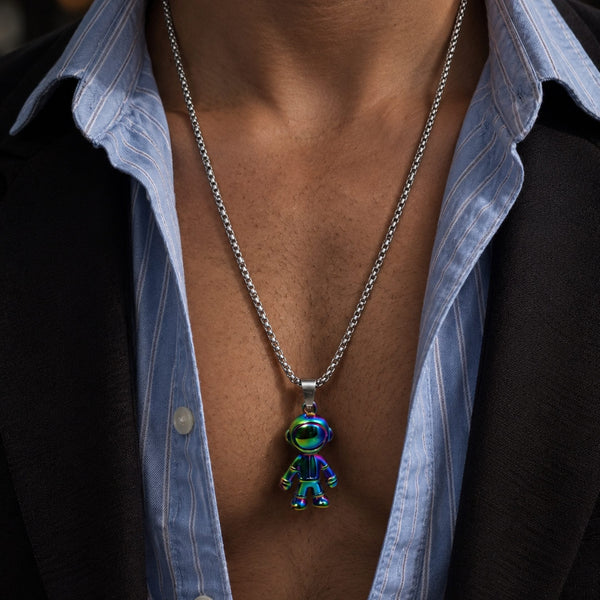 DRIFT ASTRONAUT - 15mm Pure Titanium Steel Pendant with 27inch Round Box 4mm Chain for Men & Boys