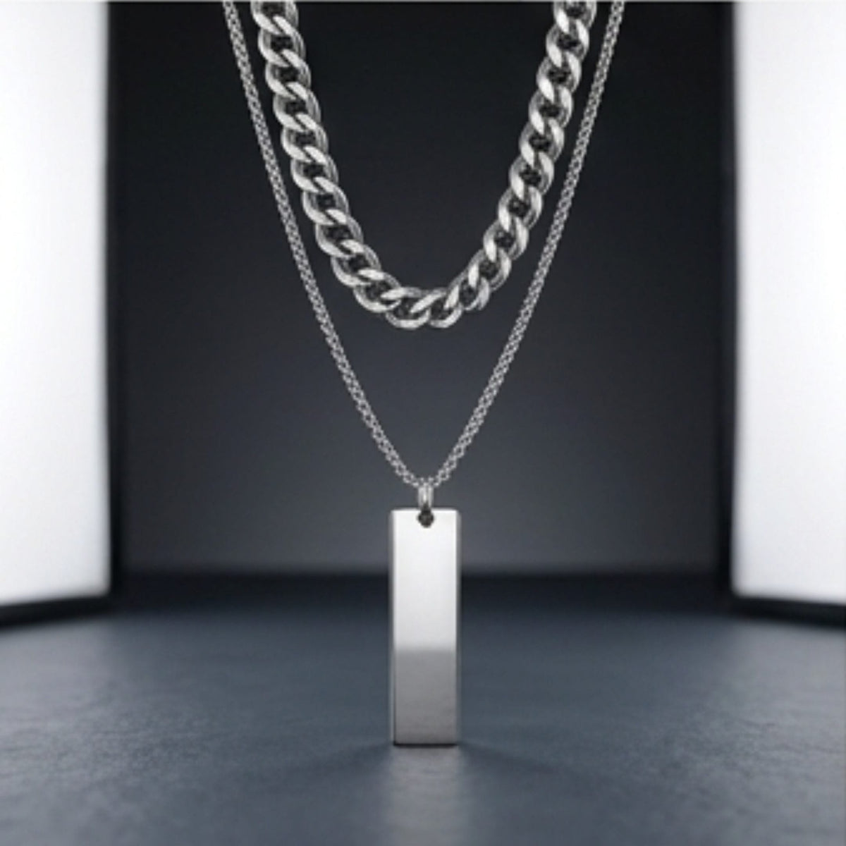 THE MEN THING SS Pendant/ Necklace DUAL AXIS - Pure Steel 8mm Pendant with Curb Link 7mm Chain for Men & Boys (18 to 19 inch Adjustable)