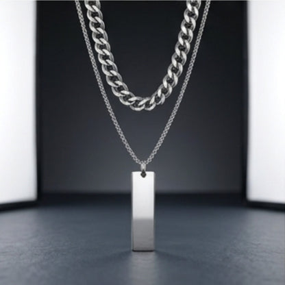 THE MEN THING SS Pendant/ Necklace DUAL AXIS - Pure Steel 8mm Pendant with Curb Link 7mm Chain for Men & Boys (18 to 19 inch Adjustable)