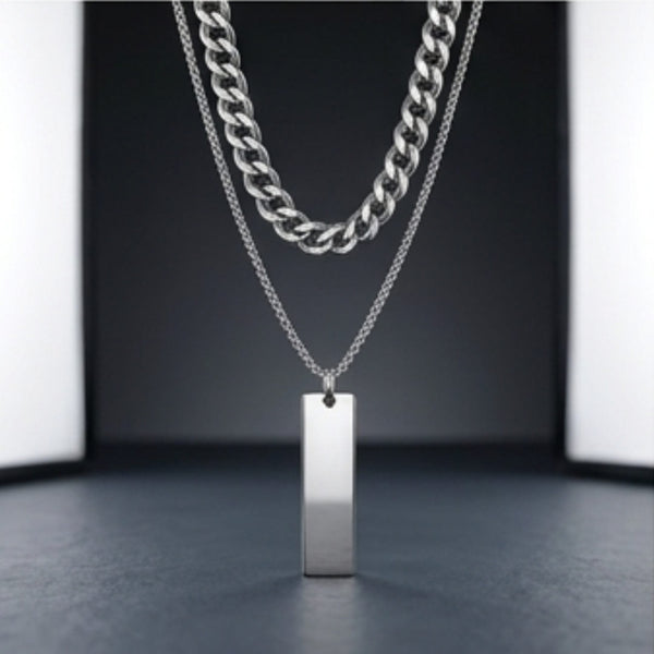 DUAL AXIS - Pure Steel 8mm Pendant with Curb Link 7mm Chain for Men & Boys (18 to 19 inch Adjustable)