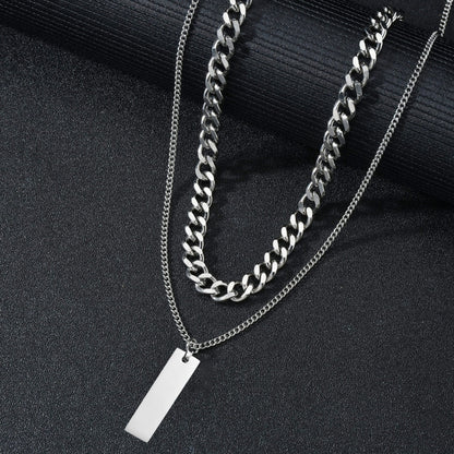 THE MEN THING SS Pendant/ Necklace DUAL AXIS - Pure Steel 8mm Pendant with Curb Link 7mm Chain for Men & Boys (18 to 19 inch Adjustable)