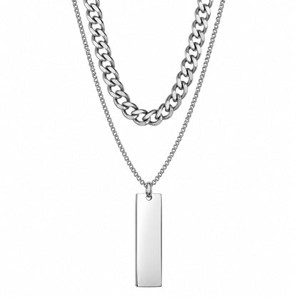 THE MEN THING SS Pendant/ Necklace DUAL AXIS - Pure Steel 8mm Pendant with Curb Link 7mm Chain for Men & Boys (18 to 19 inch Adjustable)