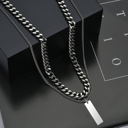 THE MEN THING SS Pendant/ Necklace DUAL AXIS - Pure Steel 8mm Pendant with Curb Link 7mm Chain for Men & Boys (18 to 19 inch Adjustable)