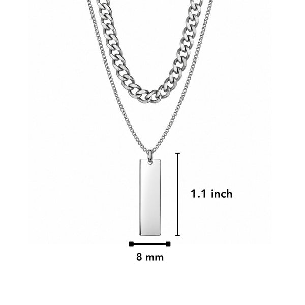 DUAL AXIS - Pure Steel 8mm Pendant with Curb Link 7mm Chain for Men & Boys (18 to 19 inch Adjustable)