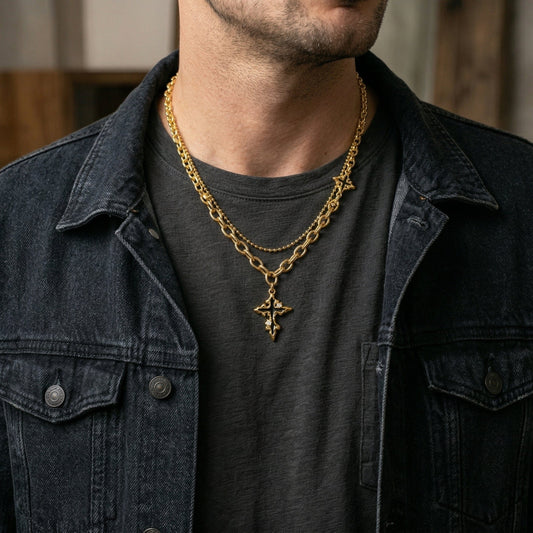 THE MEN THING SS Pendant/ Necklace DUAL CROSS DRIP - 23mm Titanium Steel Pendant with 19 to 21 inch Adjustable Cube 6mm Chain for Men & Boys