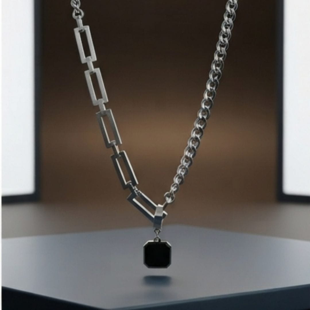 THE MEN THING SS Pendant/ Necklace DUAL LINK - 35mm Titanium Steel Pendant with OCTAGON 5mm Chain for Men & Boys (21inch)