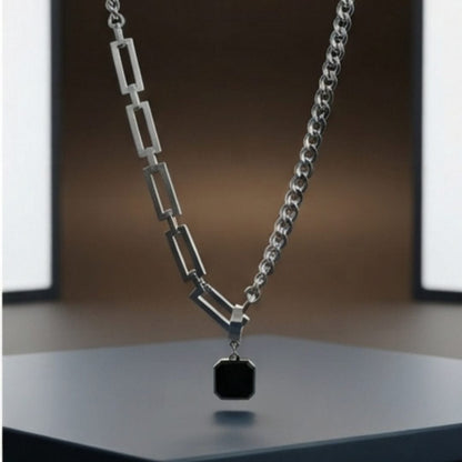 THE MEN THING SS Pendant/ Necklace DUAL LINK - 35mm Titanium Steel Pendant with OCTAGON 5mm Chain for Men & Boys (21inch)